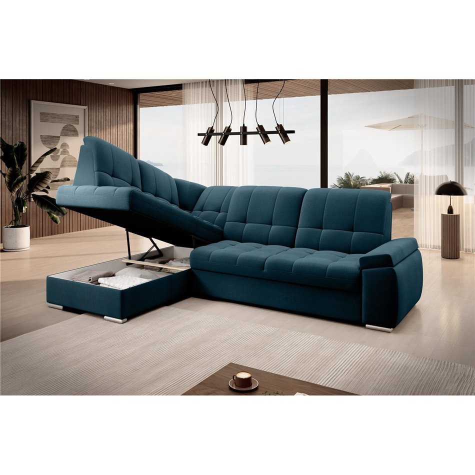 Угловой диван Elsado L, раздвижной, Nube 40, бархат, темно-синий, H95x272x192cm