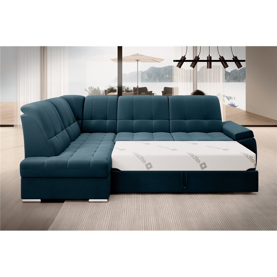 Угловой диван Elsado L, раздвижной, Nube 40, бархат, темно-синий, H95x272x192cm