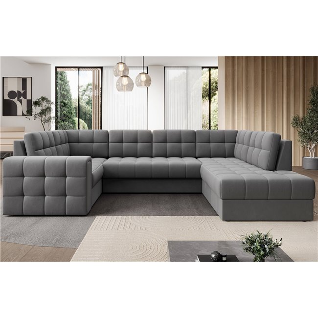 Corner sofa Elewett R, sleeping function, Sola 04, grey, H82x299x198cm