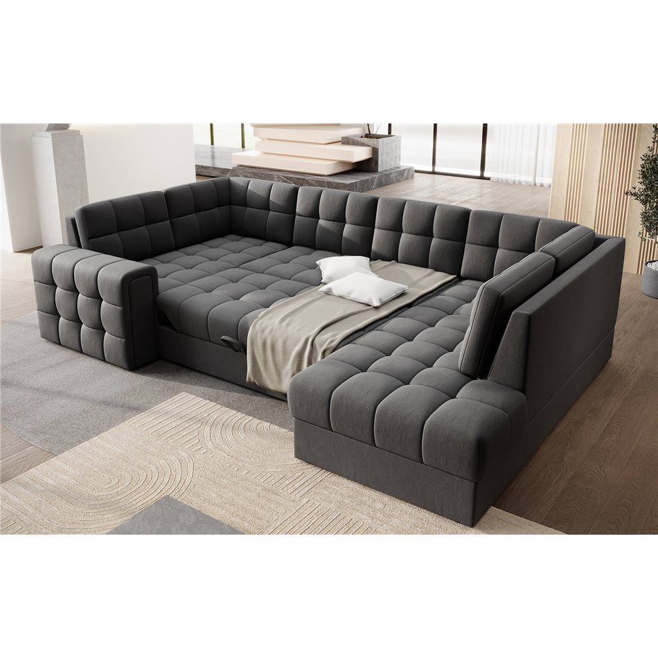Corner sofa Elewett R, sleeping function, Sola 04, grey, H82x299x198cm
