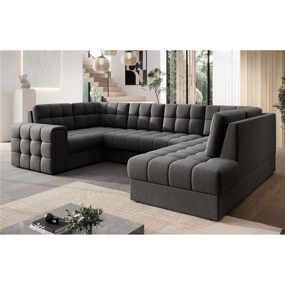 Corner sofa Elewett R, sleeping function, Sola 06, dark grey, H82x299x198cm