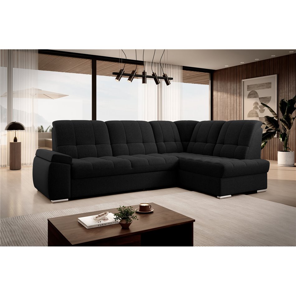 Угловой диван Elsado R, раздвижной, Flores 10, черный, H95x272x192cm