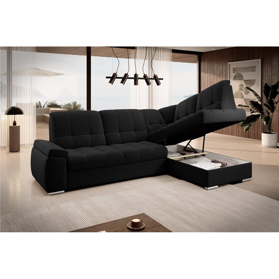 Угловой диван Elsado R, раздвижной, Flores 10, черный, H95x272x192cm