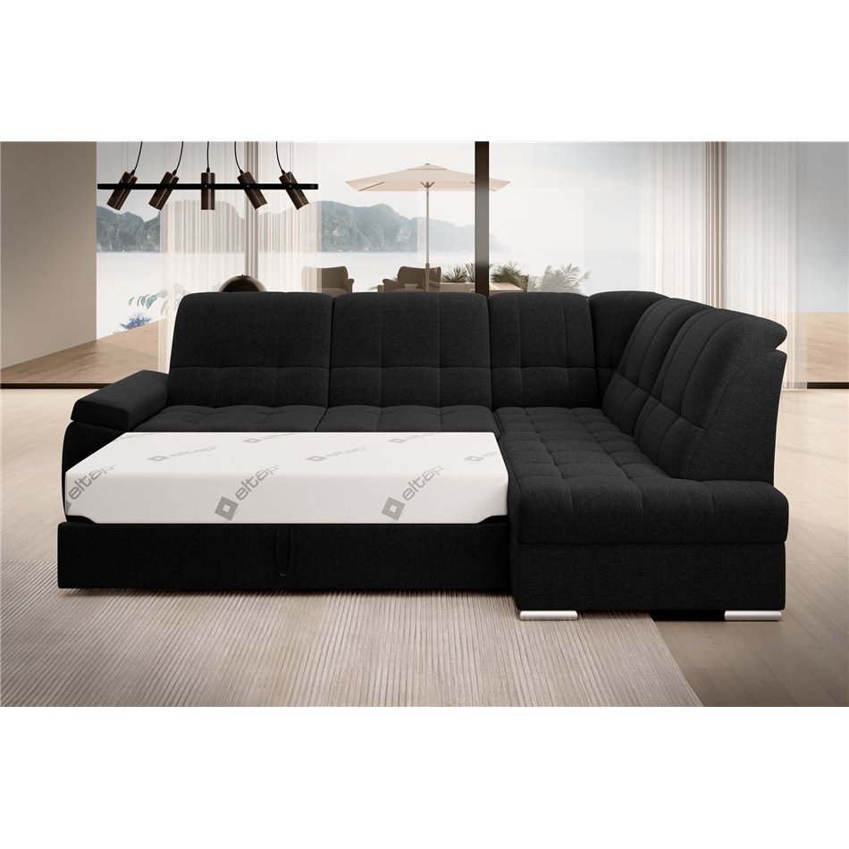 Угловой диван Elsado R, раздвижной, Flores 10, черный, H95x272x192cm