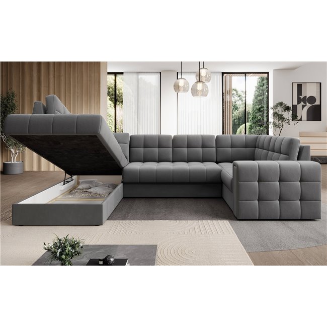 Corner sofa Elewett L, sleeping function, Sola 04, grey, H82x299x198cm