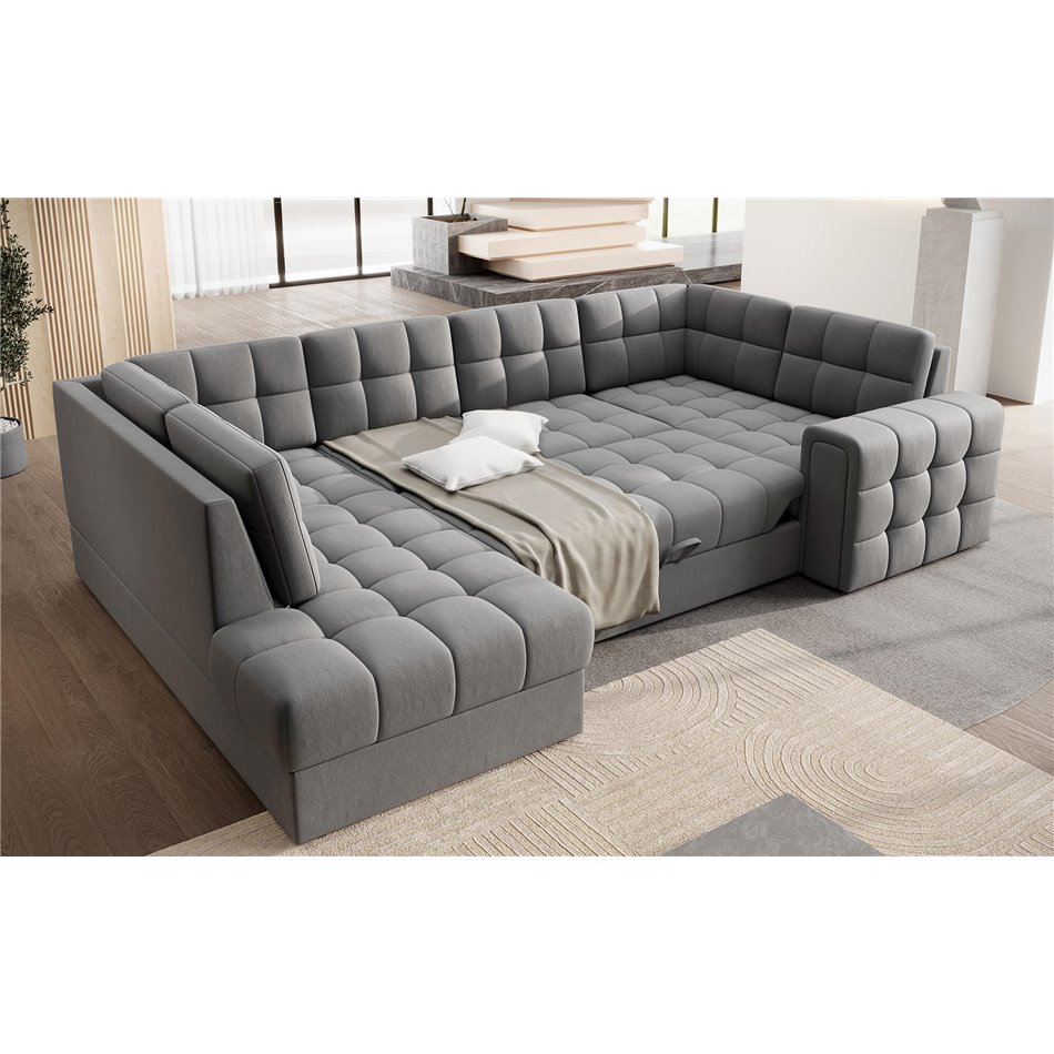 Corner sofa Elewett L, sleeping function, Sola 04, grey, H82x299x198cm