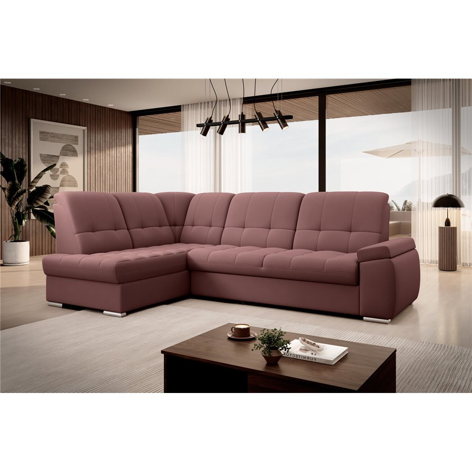 Угловой диван Elsado L, раздвижной, Velvetmat 24, бархат, розовый, H95x272x192cm