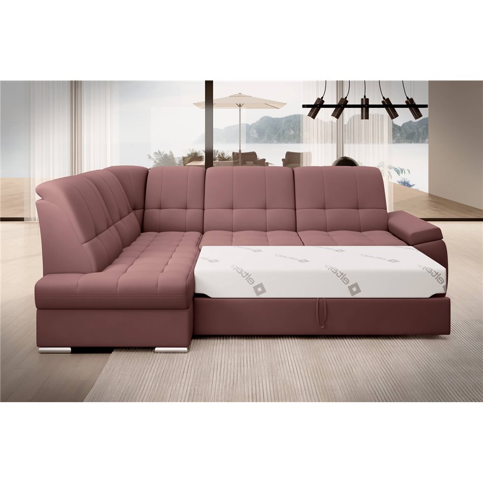 Угловой диван Elsado L, раздвижной, Velvetmat 24, бархат, розовый, H95x272x192cm