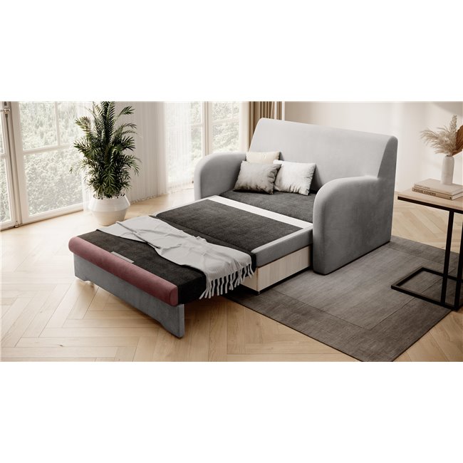 Sofa bed Elario, sleeping function, Nube 03, Nube 24, velvet, grey, H85x130x103cm