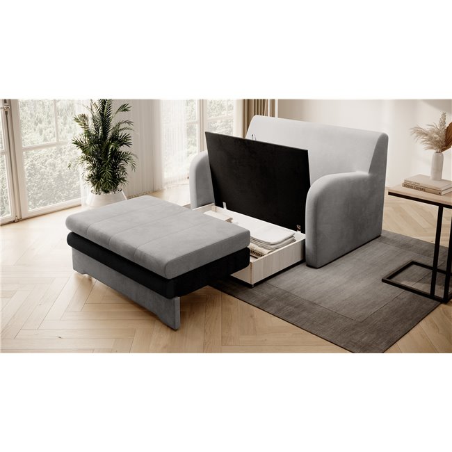 Sofa bed Elario, sleeping function, Nube 03, Nube 6, velvet, grey, H85x130x103cm