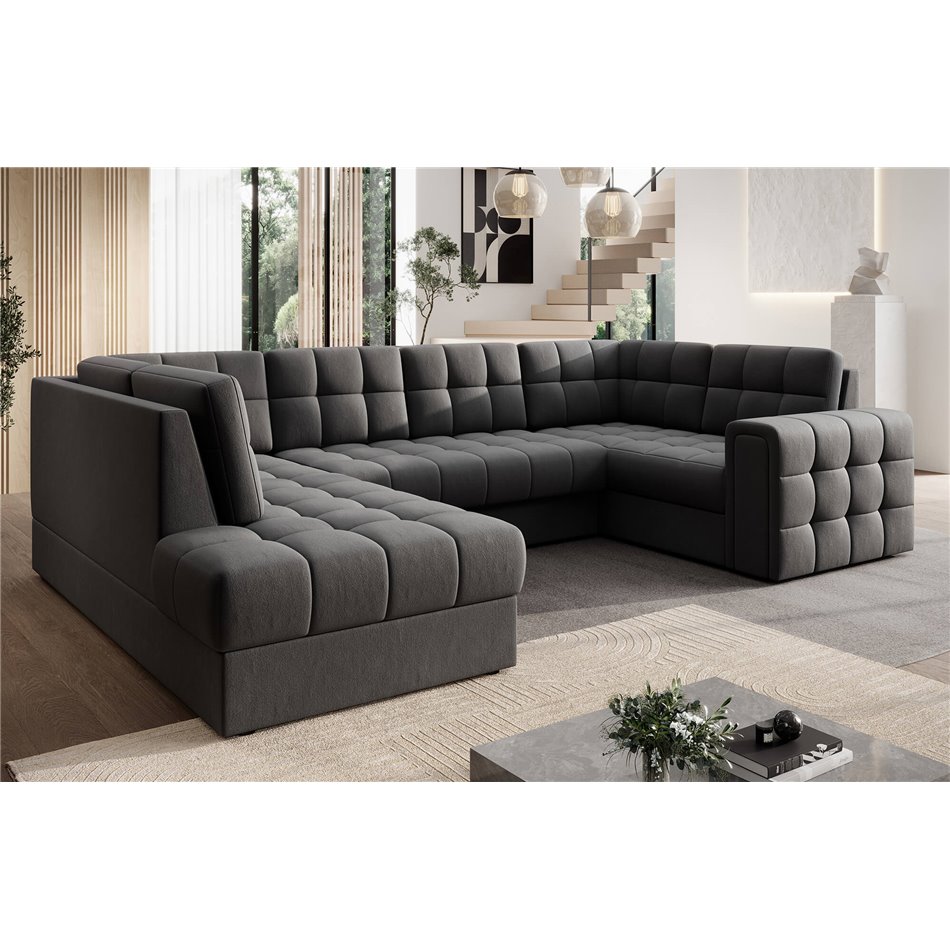 Corner sofa Elewett L, sleeping function, Sola 06, dark grey, H82x299x198cm