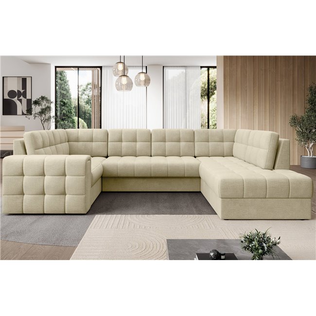 Corner sofa Elewett R, sleeping function, Monolith 04, velvet, beige, H82x299x198cm