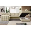Corner sofa Elewett R, sleeping function, Monolith 04, velvet, beige, H82x299x198cm