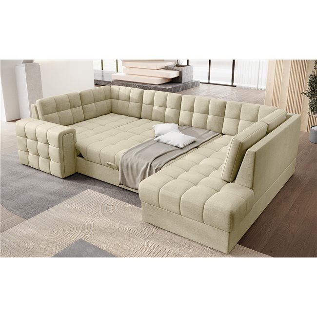 Corner sofa Elewett R, sleeping function, Monolith 04, velvet, beige, H82x299x198cm