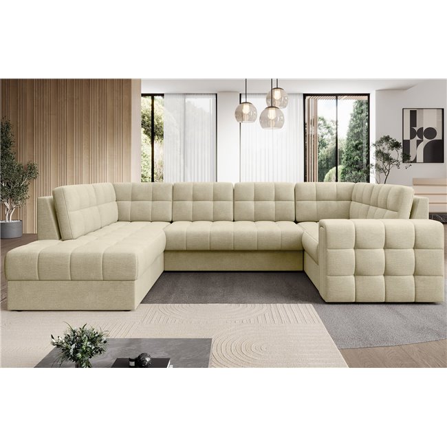 Corner sofa Elewett L, sleeping function, Monolith 04, velvet, grey, H82x299x198cm