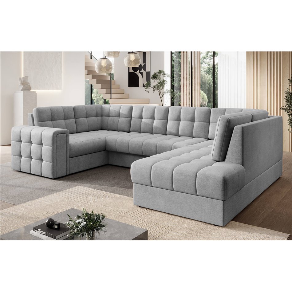 Corner sofa Elewett R, sleeping function, Monolith 85, velvet, grey, H82x299x198cm