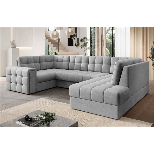 Corner sofa Elewett R, sleeping function, Monolith 85, velvet, grey, H82x299x198cm