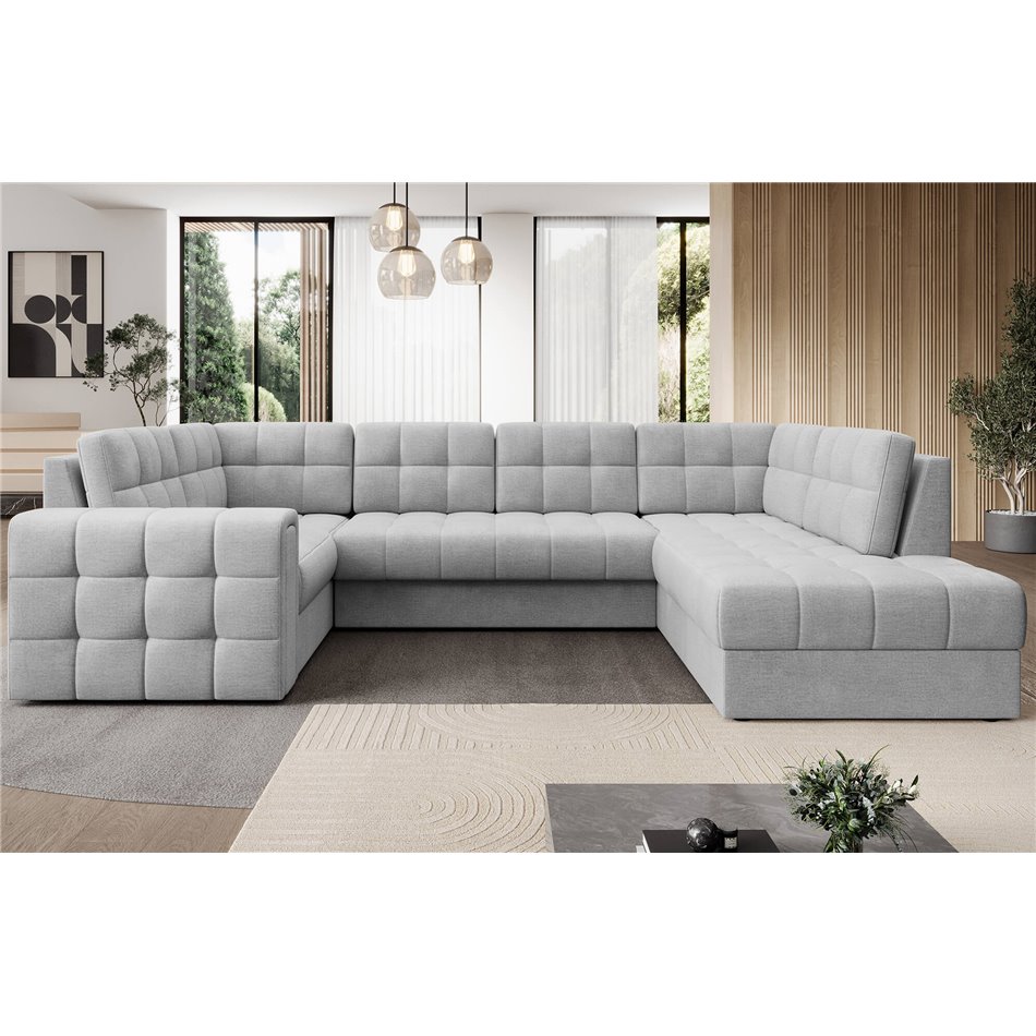 Corner sofa Elewett R, sleeping function, Monolith 84, velvet, grey, H82x299x198cm