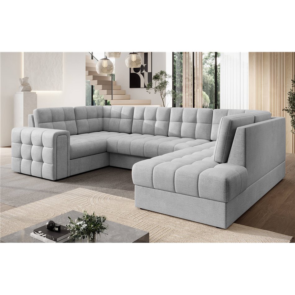 Corner sofa Elewett R, sleeping function, Monolith 84, velvet, grey, H82x299x198cm