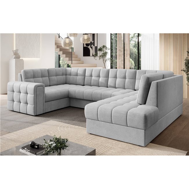 Corner sofa Elewett R, sleeping function, Monolith 84, velvet, grey, H82x299x198cm