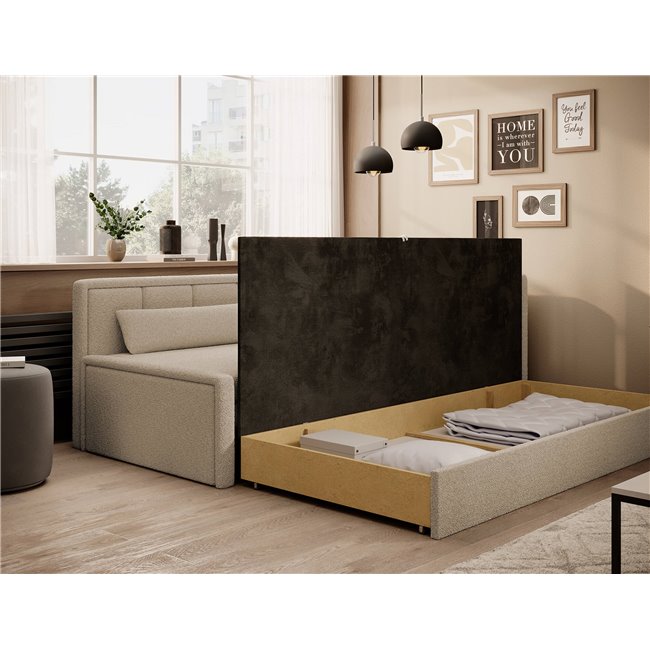 Sofa bed Elfulgeo R, sleeping function, Royal 18, boucle, beige, H77x214x82cm