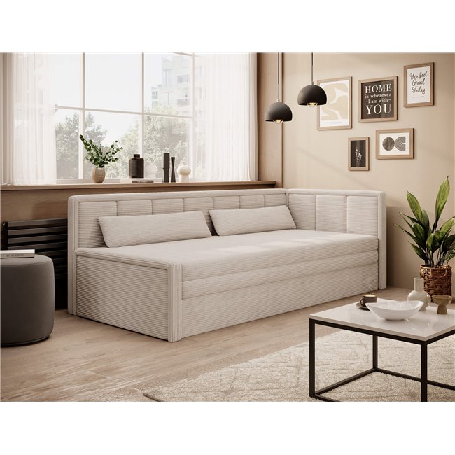 Sofa bed Elfulgeo R, sleeping function, Jarell 18, corduroy, beige, H77x214x82cm