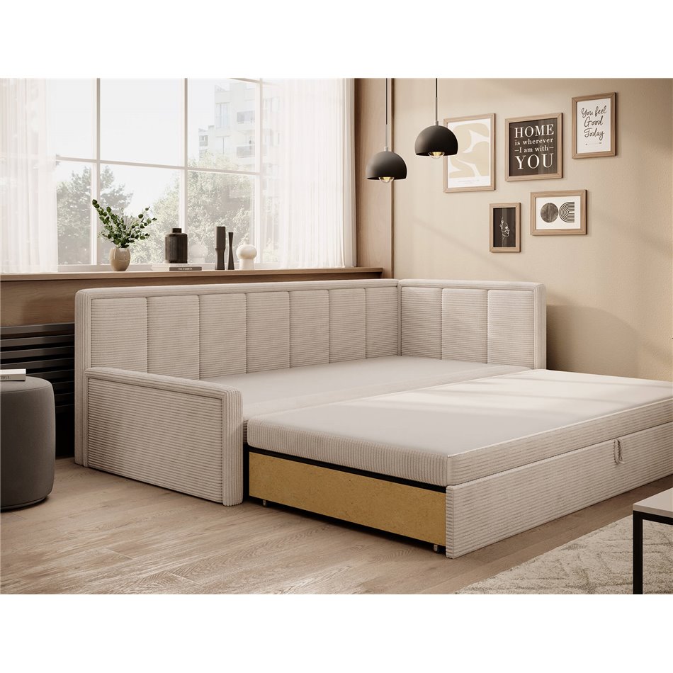 Sofa bed Elfulgeo R, sleeping function, Jarell 18, corduroy, beige, H77x214x82cm