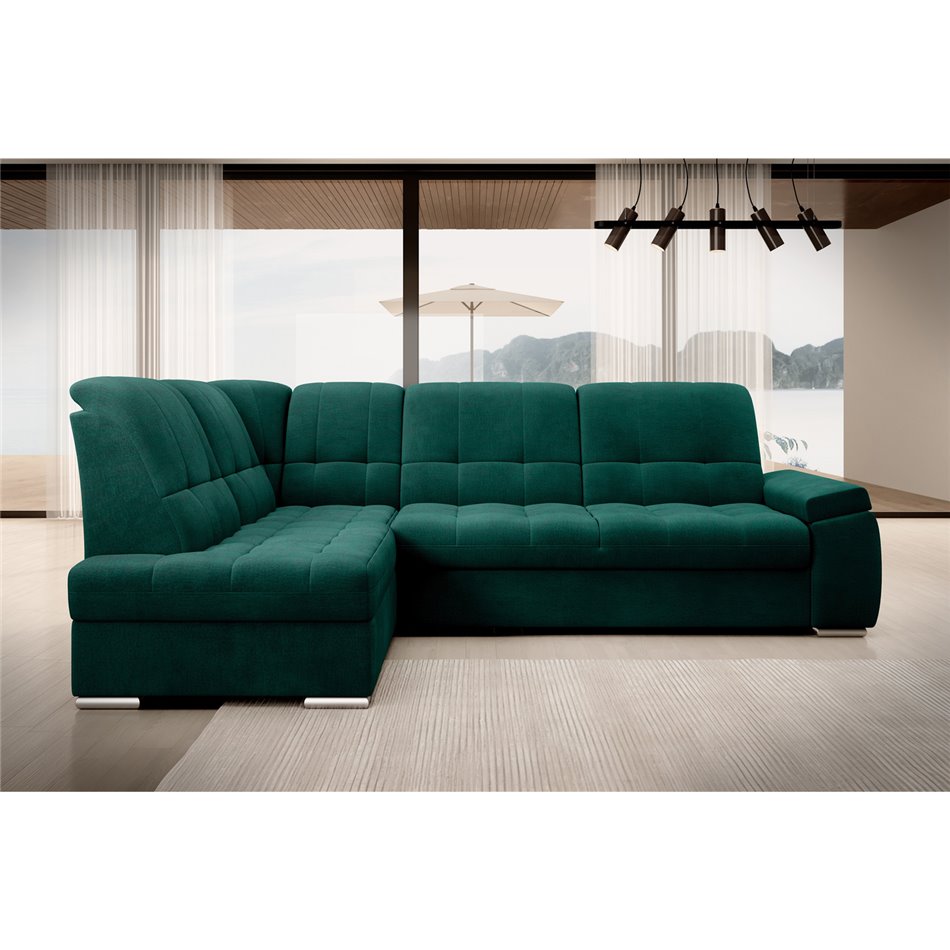Угловой диван Elsado L, раздвижной, Nube 35, бархат, темно-зелёный, H95x272x192cm