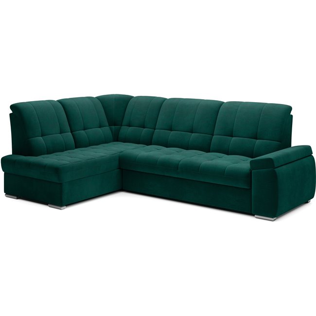 Угловой диван Elsado L, раздвижной, Nube 35, бархат, темно-зелёный, H95x272x192cm
