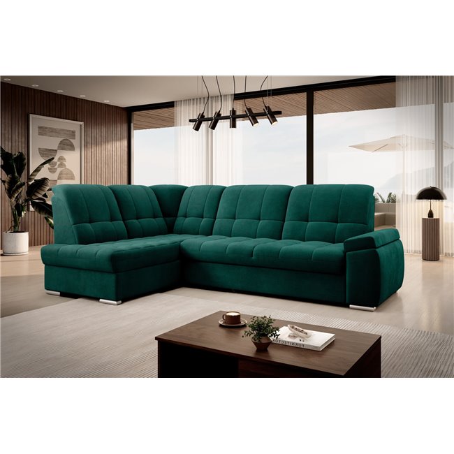 Угловой диван Elsado L, раздвижной, Nube 35, бархат, темно-зелёный, H95x272x192cm