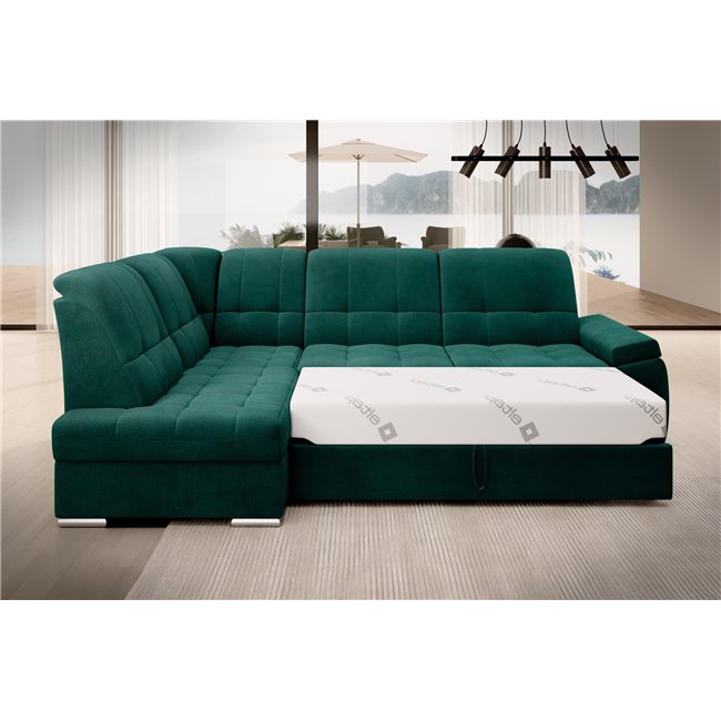 Угловой диван Elsado L, раздвижной, Nube 35, бархат, темно-зелёный, H95x272x192cm