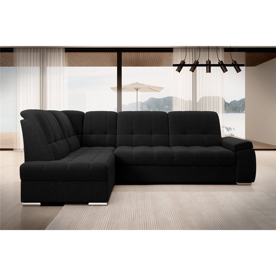 Угловой диван Elsado L, раздвижной, Flores 10, черный, H95x272x192cm