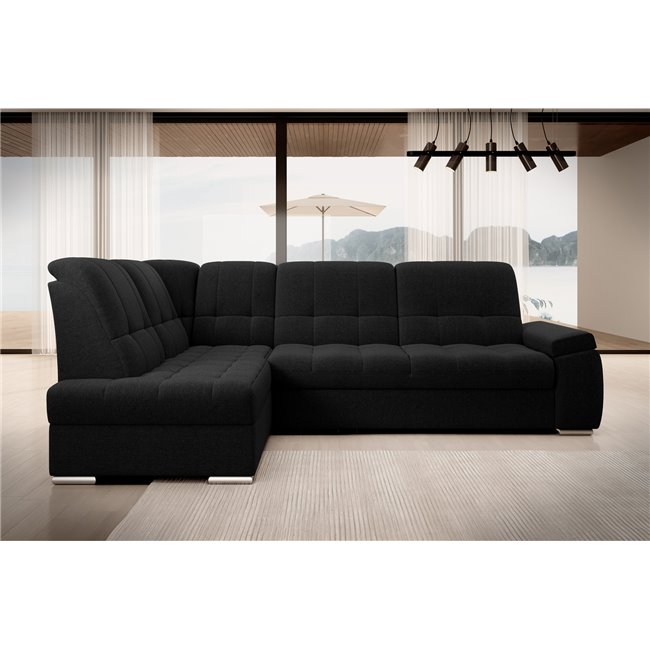 Угловой диван Elsado L, раздвижной, Flores 10, черный, H95x272x192cm