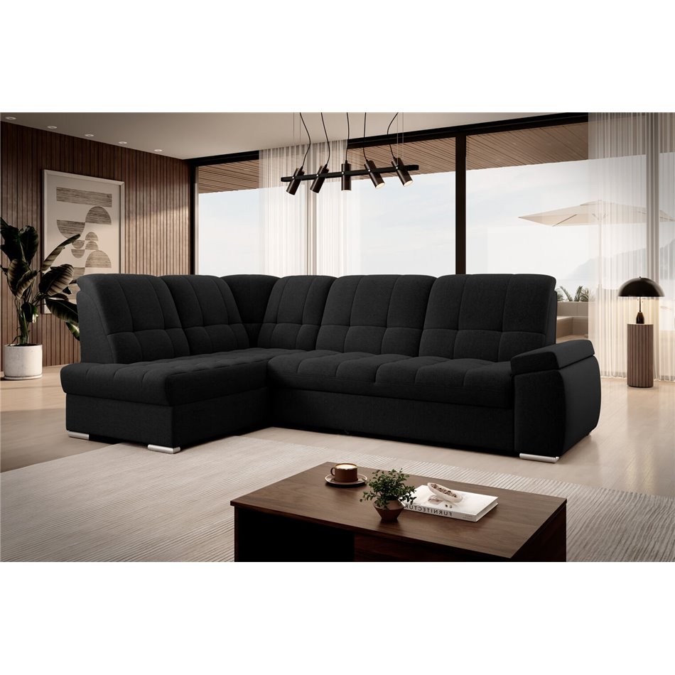 Угловой диван Elsado L, раздвижной, Flores 10, черный, H95x272x192cm