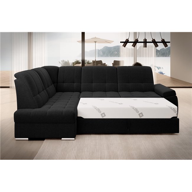 Угловой диван Elsado L, раздвижной, Flores 10, черный, H95x272x192cm