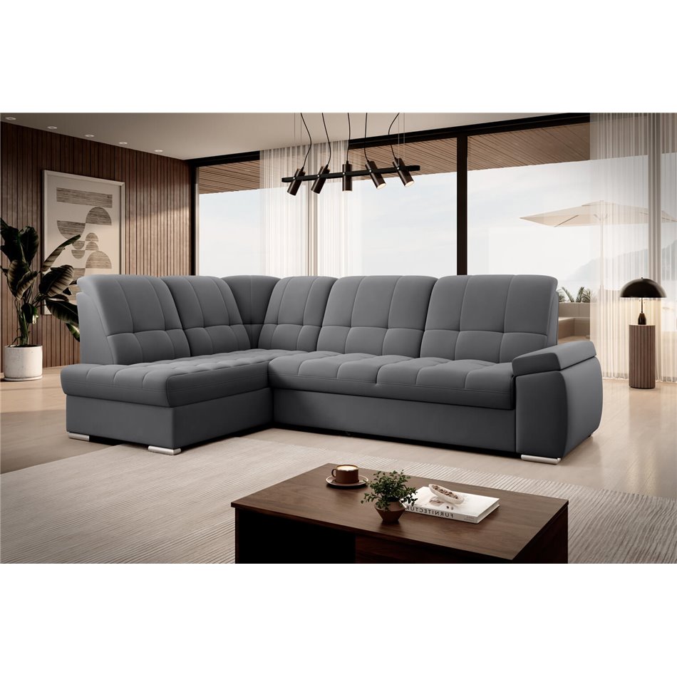 Угловой диван Elsado L, раздвижной, Sola 06, темно-серый, H95x272x192cm