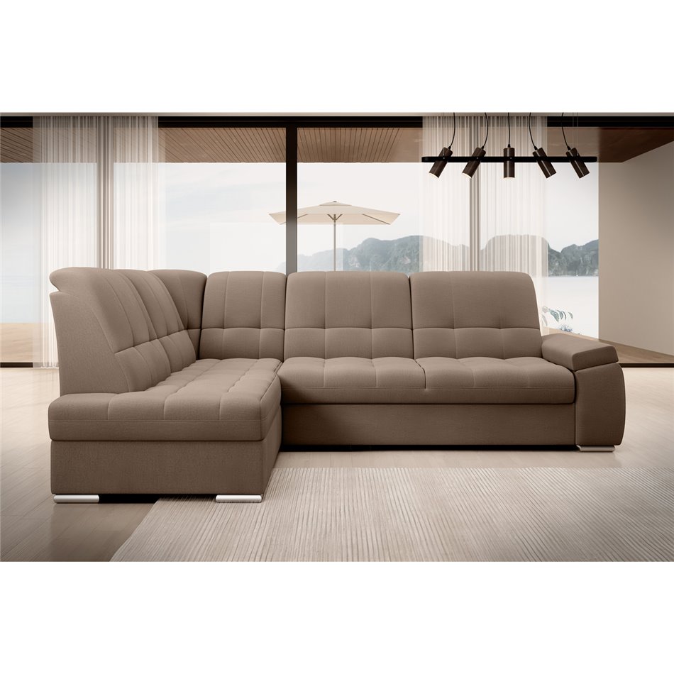 Угловой диван Elsado L, раздвижной, Nube 20, бархат, светло-коричневый, H95x272x192cm
