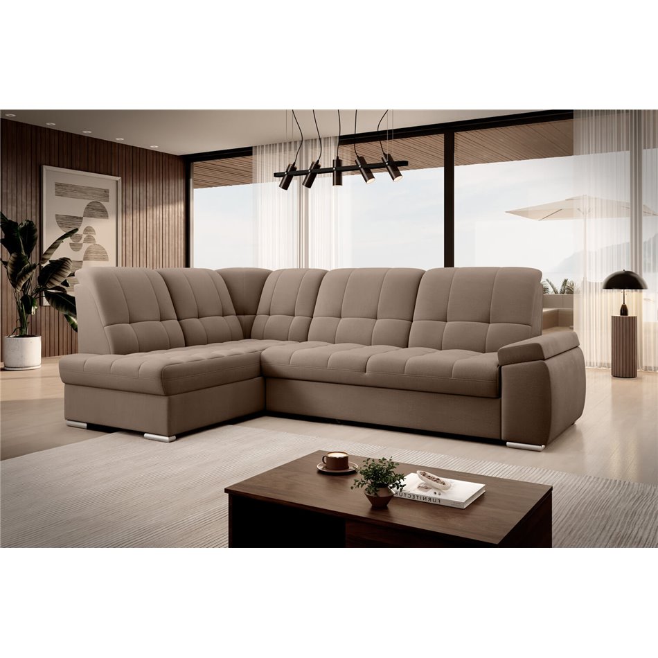 Угловой диван Elsado L, раздвижной, Nube 20, бархат, светло-коричневый, H95x272x192cm