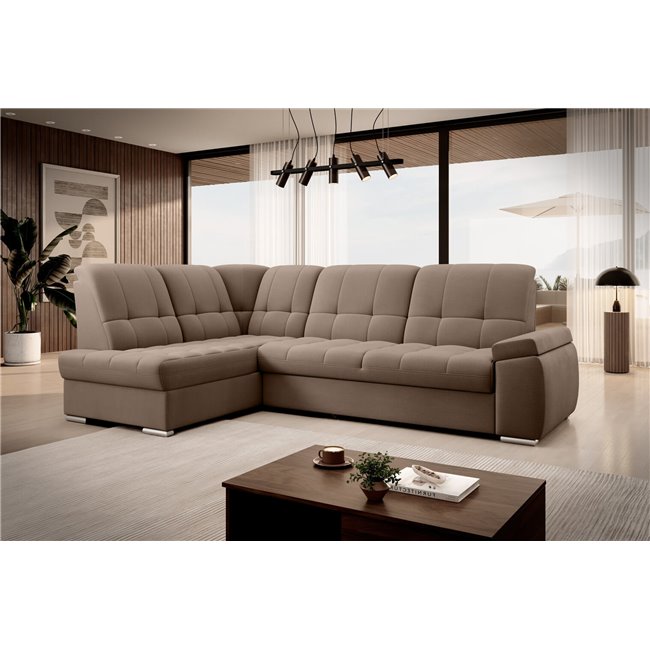 Угловой диван Elsado L, раздвижной, Nube 20, бархат, светло-коричневый, H95x272x192cm