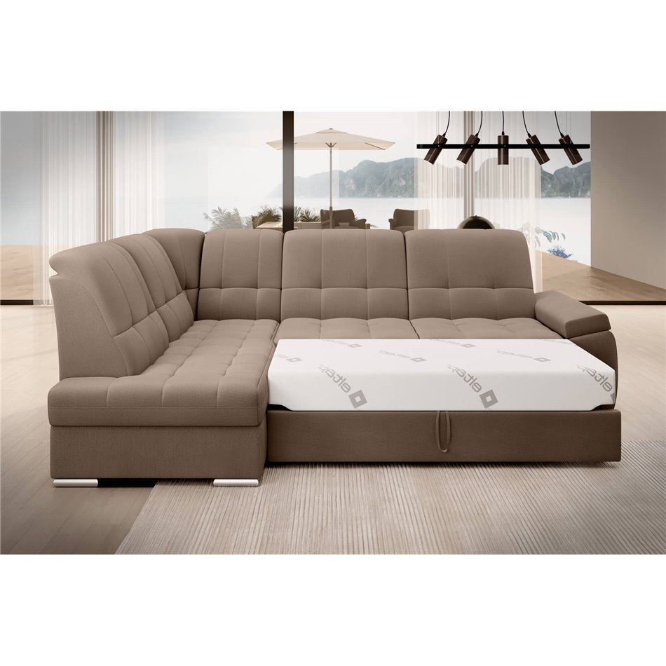 Угловой диван Elsado L, раздвижной, Nube 20, бархат, светло-коричневый, H95x272x192cm