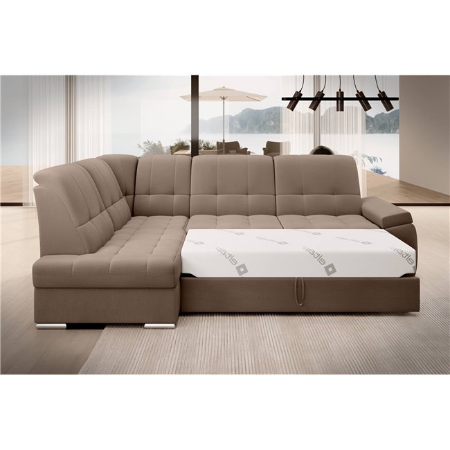 Угловой диван Elsado L, раздвижной, Nube 20, бархат, светло-коричневый, H95x272x192cm