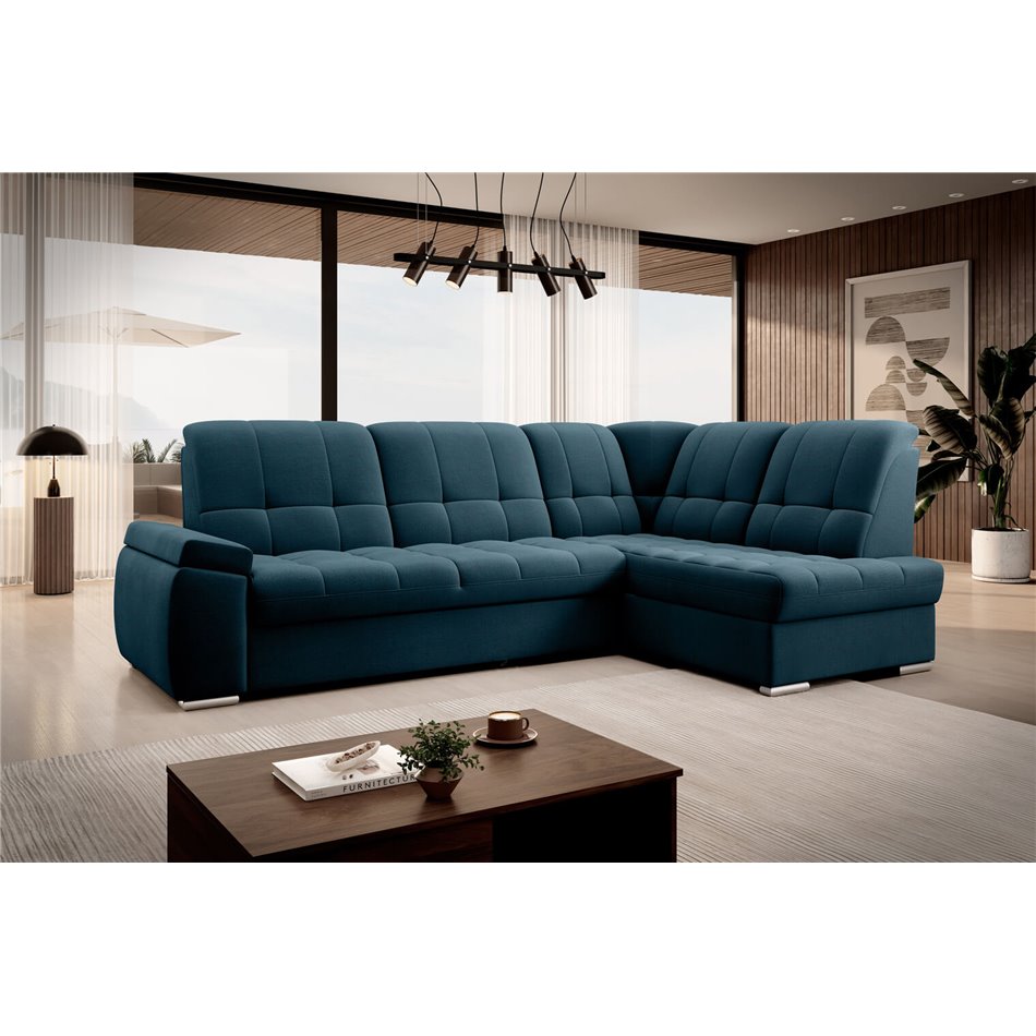 Угловой диван Elsado R, раздвижной, Nube 40, бархат, темно-синий, H95x272x192cm
