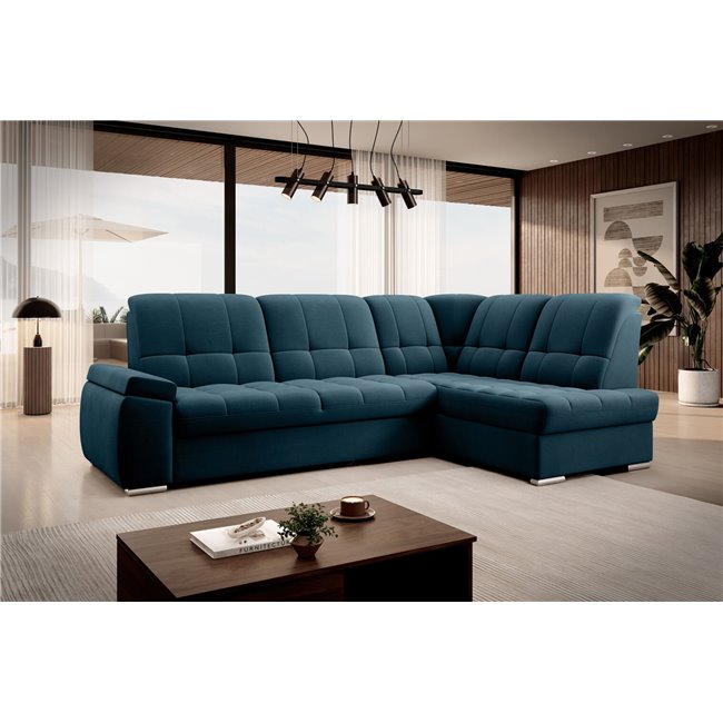 Угловой диван Elsado R, раздвижной, Nube 40, бархат, темно-синий, H95x272x192cm