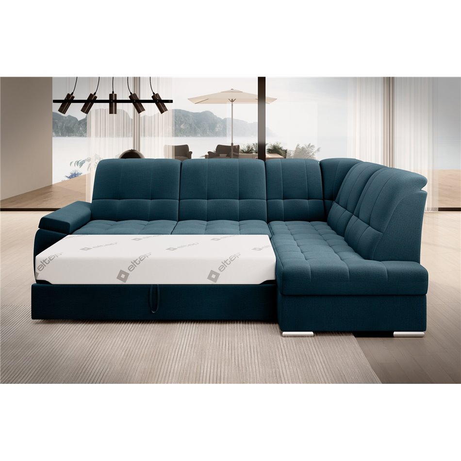 Угловой диван Elsado R, раздвижной, Nube 40, бархат, темно-синий, H95x272x192cm