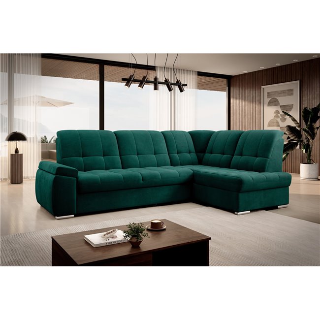 Угловой диван Elsado R, раздвижной, Nube 35, бархат, темно-зелёный, H95x272x192cm