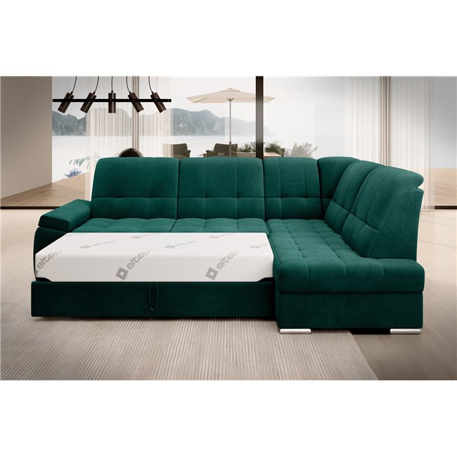 Угловой диван Elsado R, раздвижной, Nube 35, бархат, темно-зелёный, H95x272x192cm