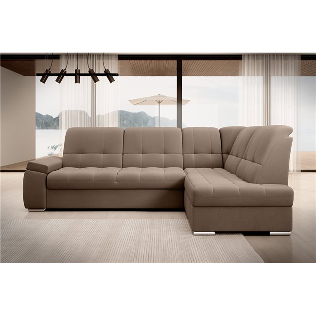 Угловой диван Elsado R, раздвижной, Nube 20, бархат, светло-коричневый, H95x272x192cm