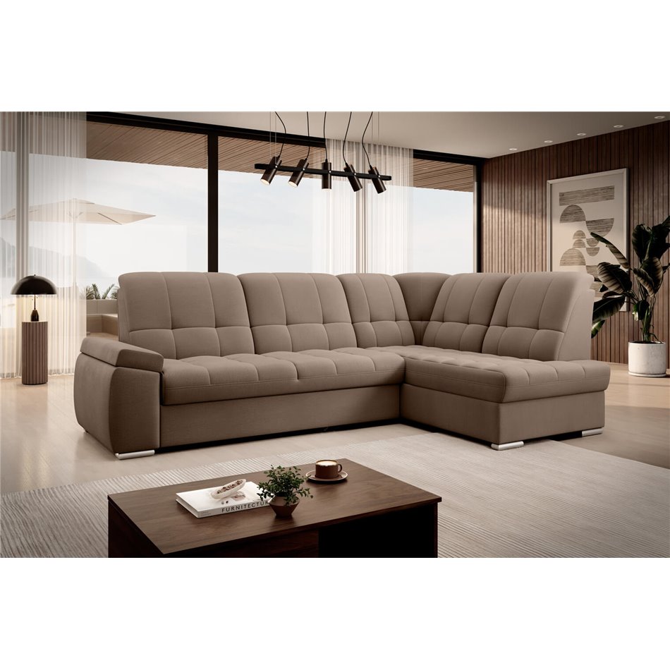 Угловой диван Elsado R, раздвижной, Nube 20, бархат, светло-коричневый, H95x272x192cm