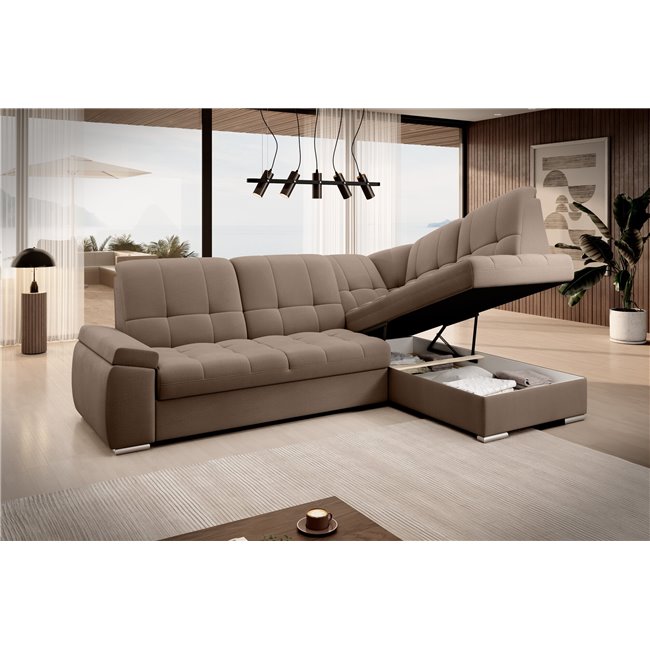 Угловой диван Elsado R, раздвижной, Nube 20, бархат, светло-коричневый, H95x272x192cm