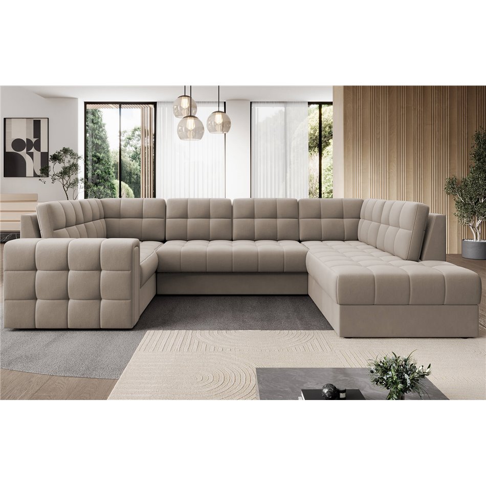 Corner sofa Elewett R, sleeping function, Sola 18, beige, H82x299x198cm